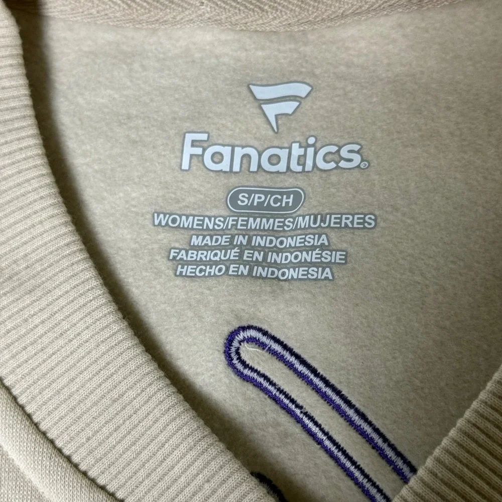 Fanatics Minnesota Vikings Womens‎ Small Varsity Jacket Tan Snap Front NFL Logo
